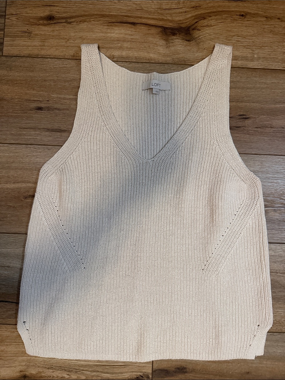 LOFT Cream Ribbed V-Neck Knit Tank